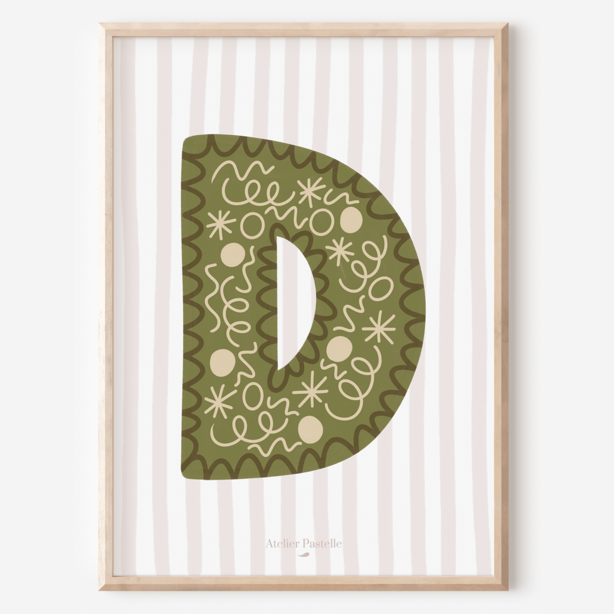 Affiche lettre D motif confettis vert - collection Les Petites Initiales