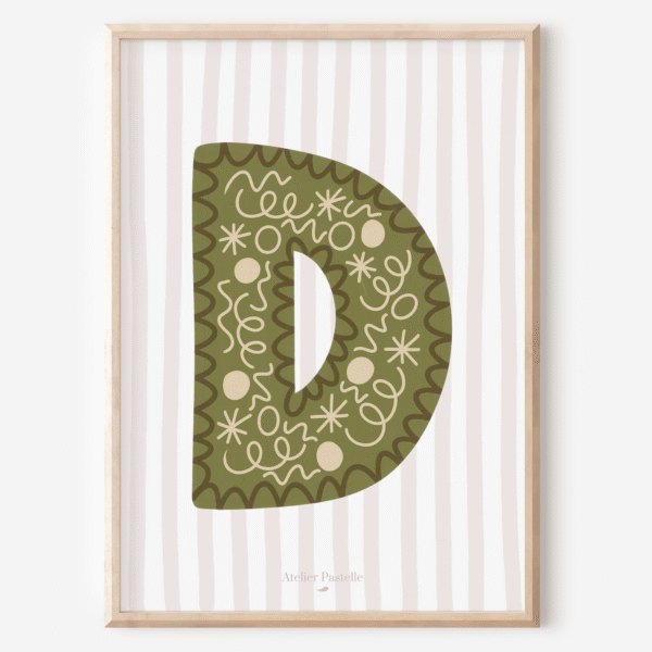 Affiche lettre D motif confettis vert - collection Les Petites Initiales