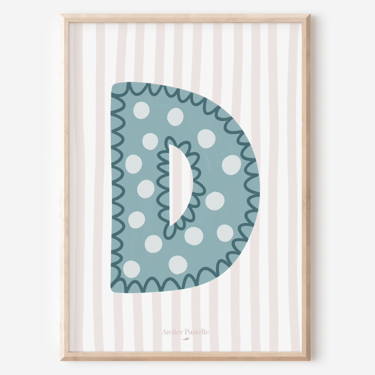 Affiche lettre D motif pois bleu clair - collection Les Petites Initiales