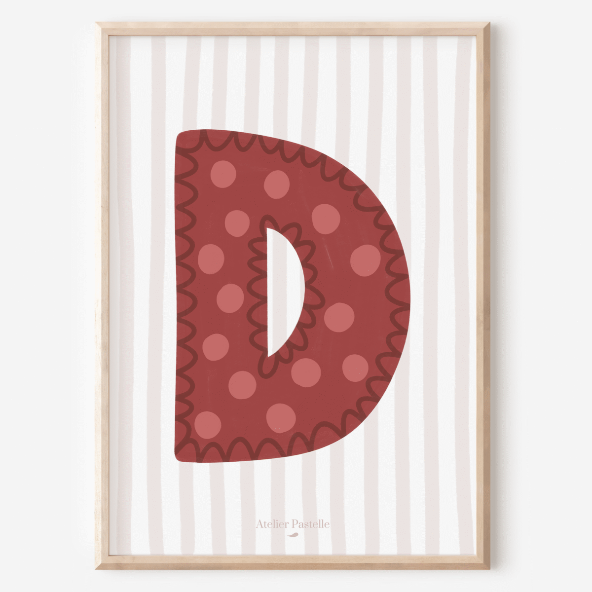 Affiche lettre D motif pois bordeaux - collection Les Petites Initiales