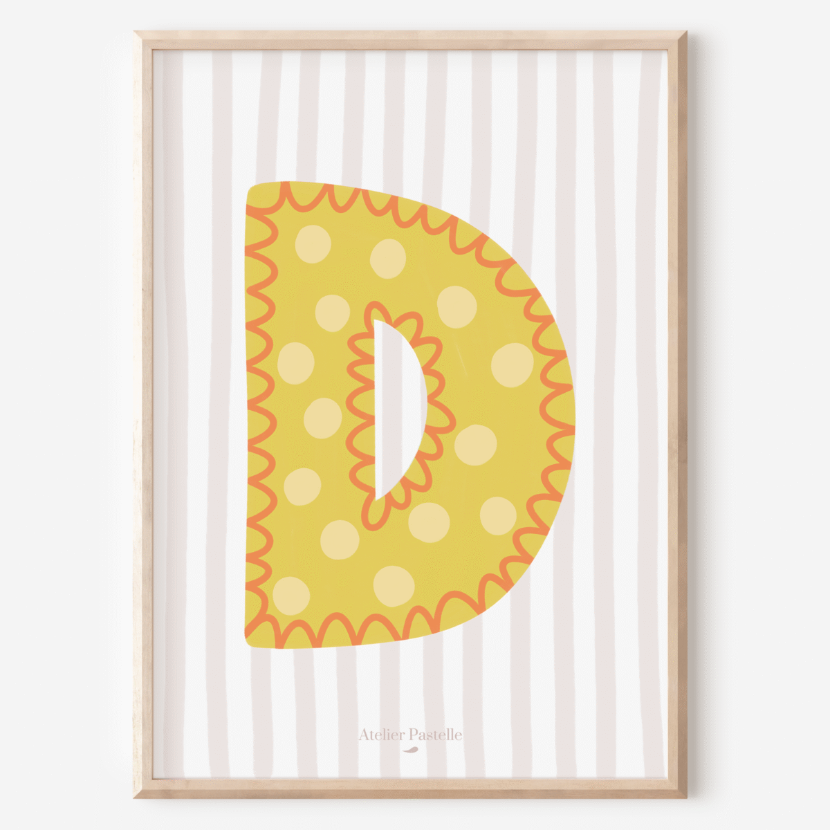 Affiche lettre D motif pois jaune - collection Les Petites Initiales