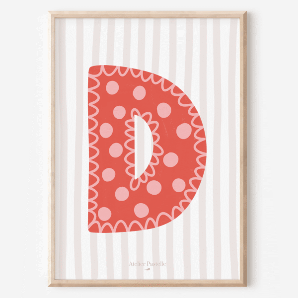 Affiche lettre D motif pois rouge - collection Les Petites Initiales