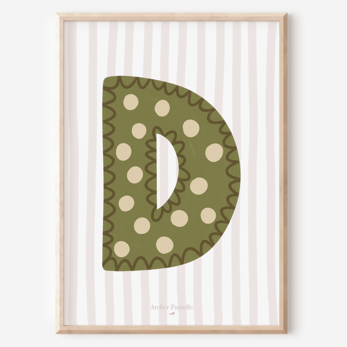 Affiche lettre D motif pois vert - collection Les Petites Initiales