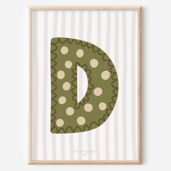 Affiche lettre D motif pois vert - collection Les Petites Initiales