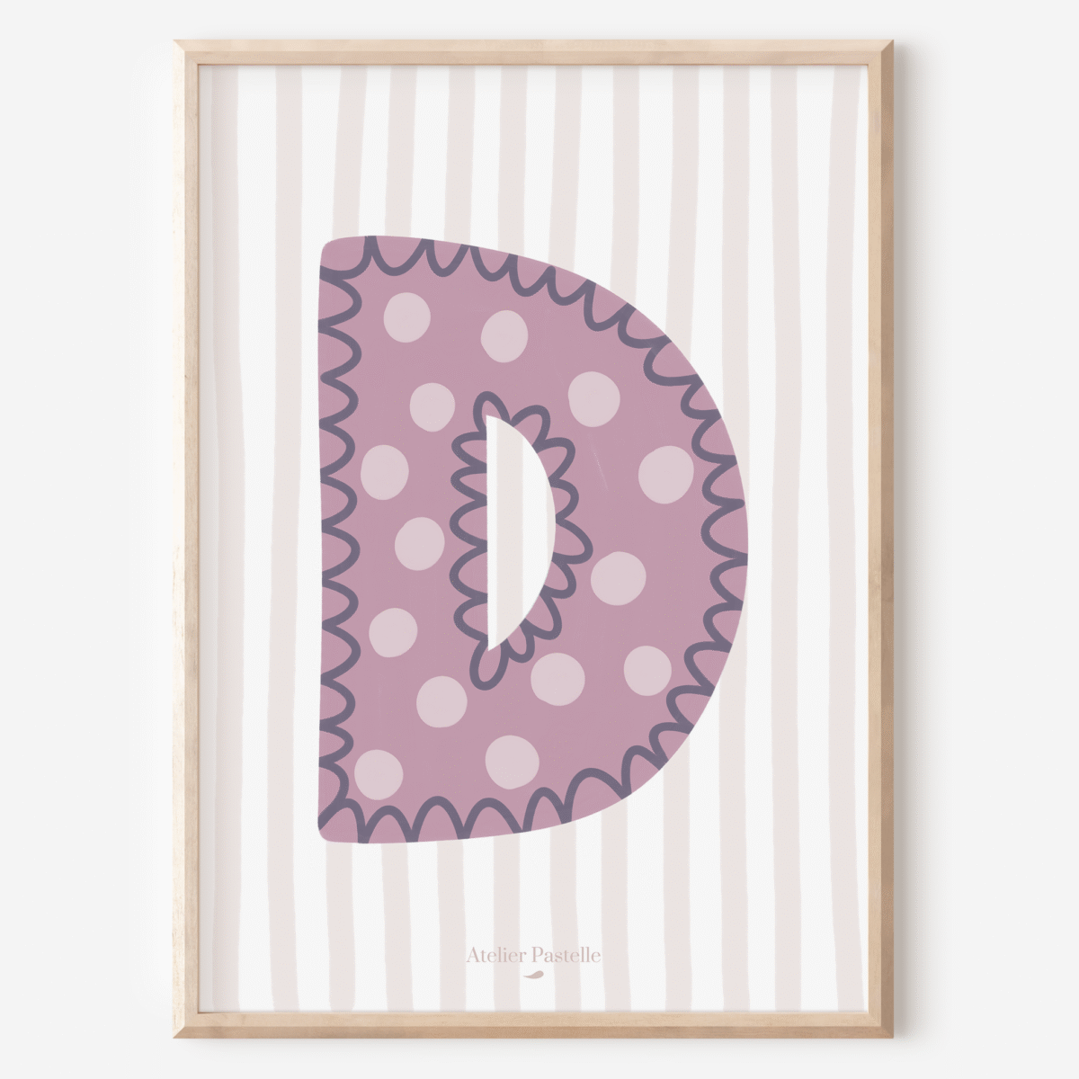 Affiche lettre D motif pois violet - collection Les Petites Initiales