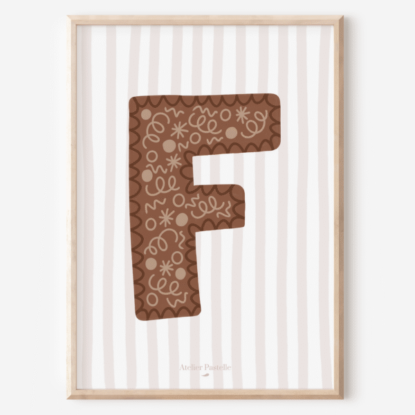 Affiche lettre F motif confettis marron - collection Les Petites Initiales