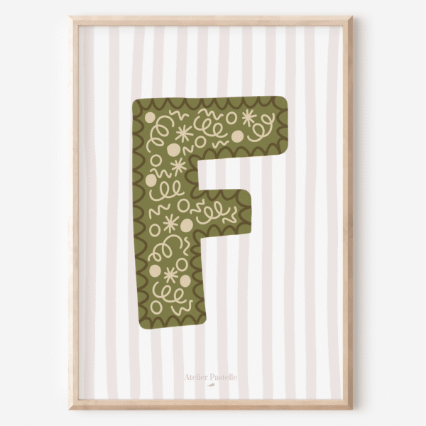 Affiche lettre F motif confettis vert - collection Les Petites Initiales