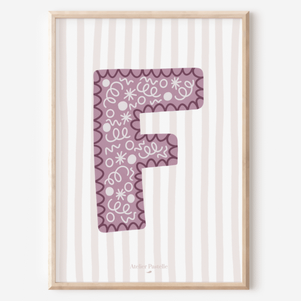 Affiche lettre F motif confettis violet - collection Les Petites Initiales