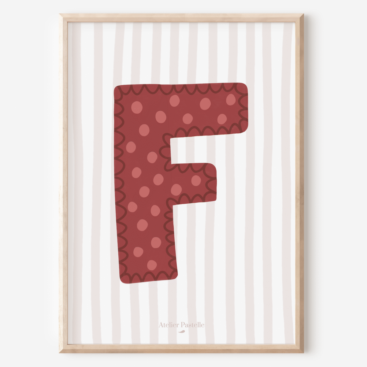 Affiche lettre F motif pois bordeaux - collection Les Petites Initiales