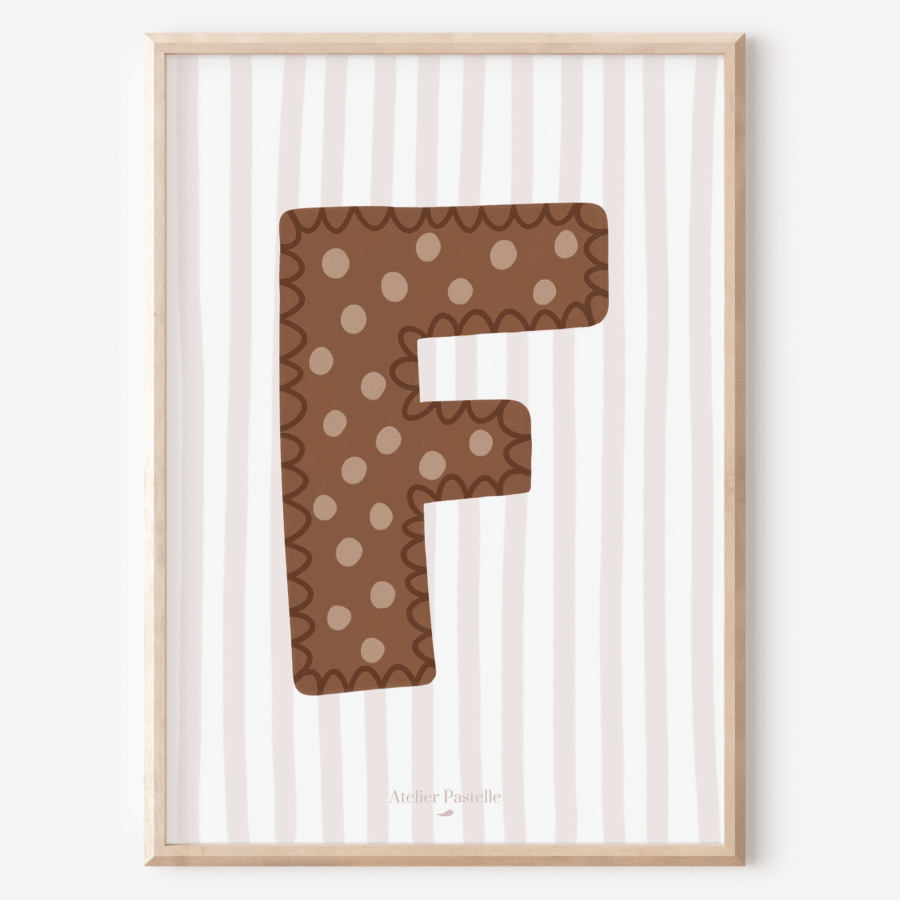 Affiche lettre F motif pois marron - collection Les Petites Initiales