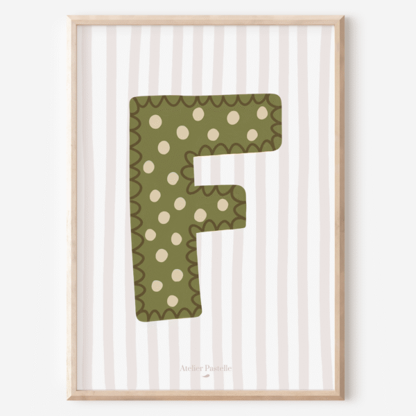 Affiche lettre F motif pois vert - collection Les Petites Initiales