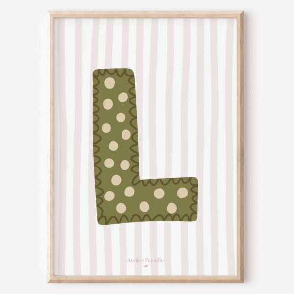 Affiche lettre L motif pois vert - collection Les Petites Initiales