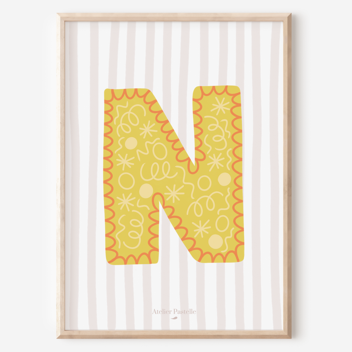 Affiche lettre N motif confettis jaune - collection Les Petites Initiales