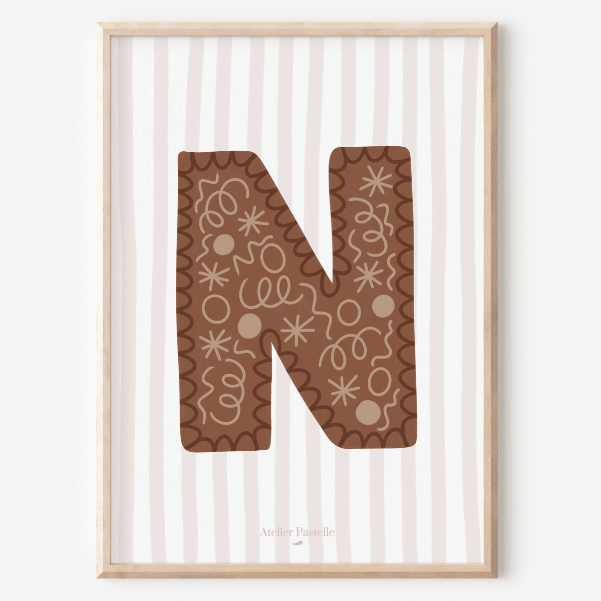 Affiche lettre N motif confettis marron - collection Les Petites Initiales