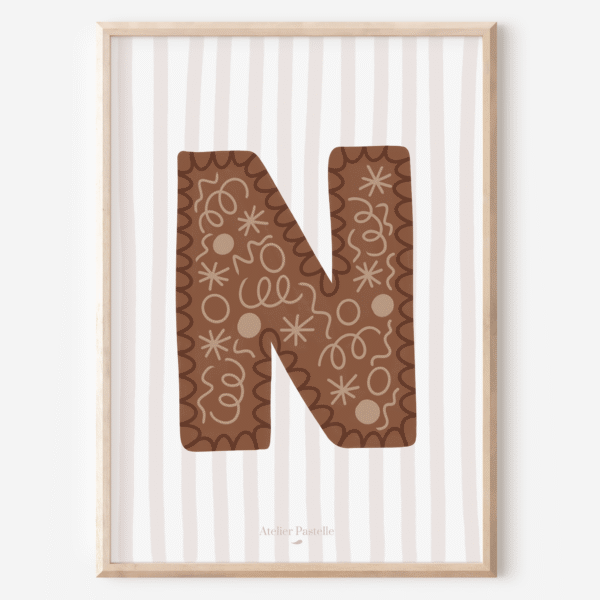 Affiche lettre N motif confettis marron - collection Les Petites Initiales