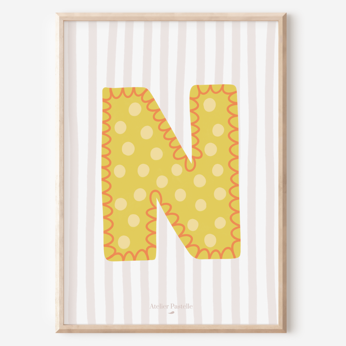Affiche lettre N motif pois jaune - collection Les Petites Initiales