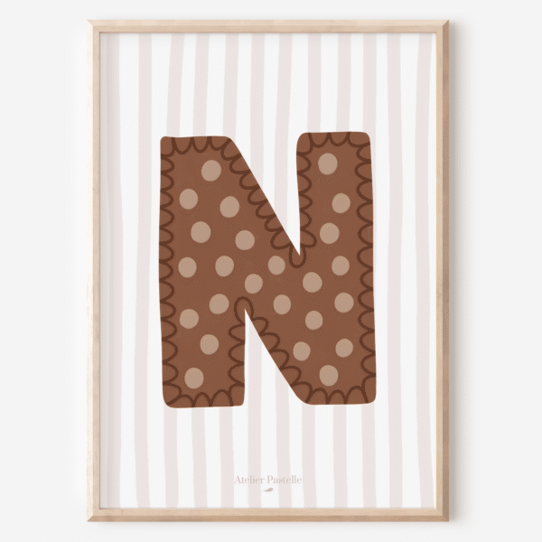 Affiche lettre N motif pois marron - collection Les Petites Initiales
