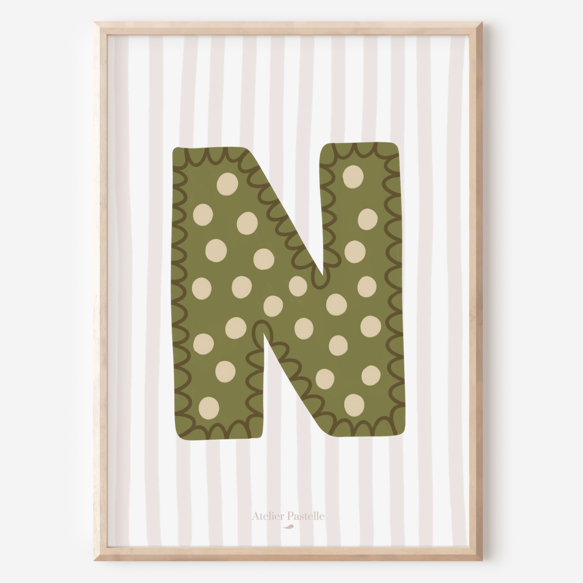 Affiche lettre N motif pois vert - collection Les Petites Initiales
