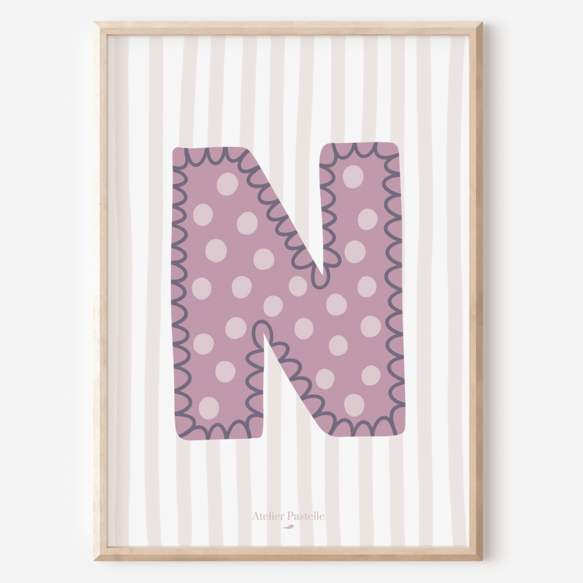 Affiche lettre N motif pois violet - collection Les Petites Initiales