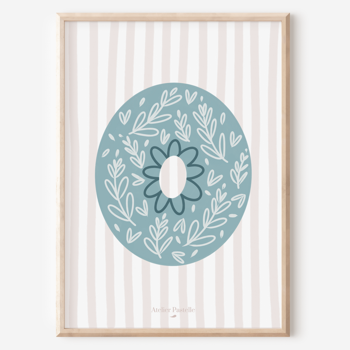 Affiche lettre O motif brindilles bleu clair - collection Les Petites Initiales