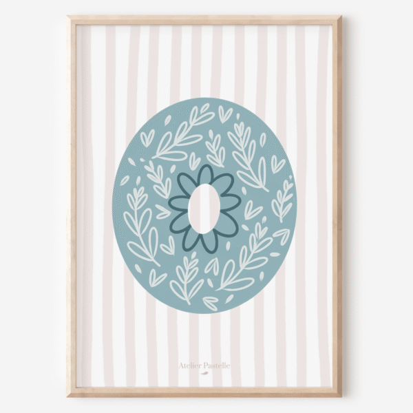 Affiche lettre O motif brindilles bleu clair - collection Les Petites Initiales