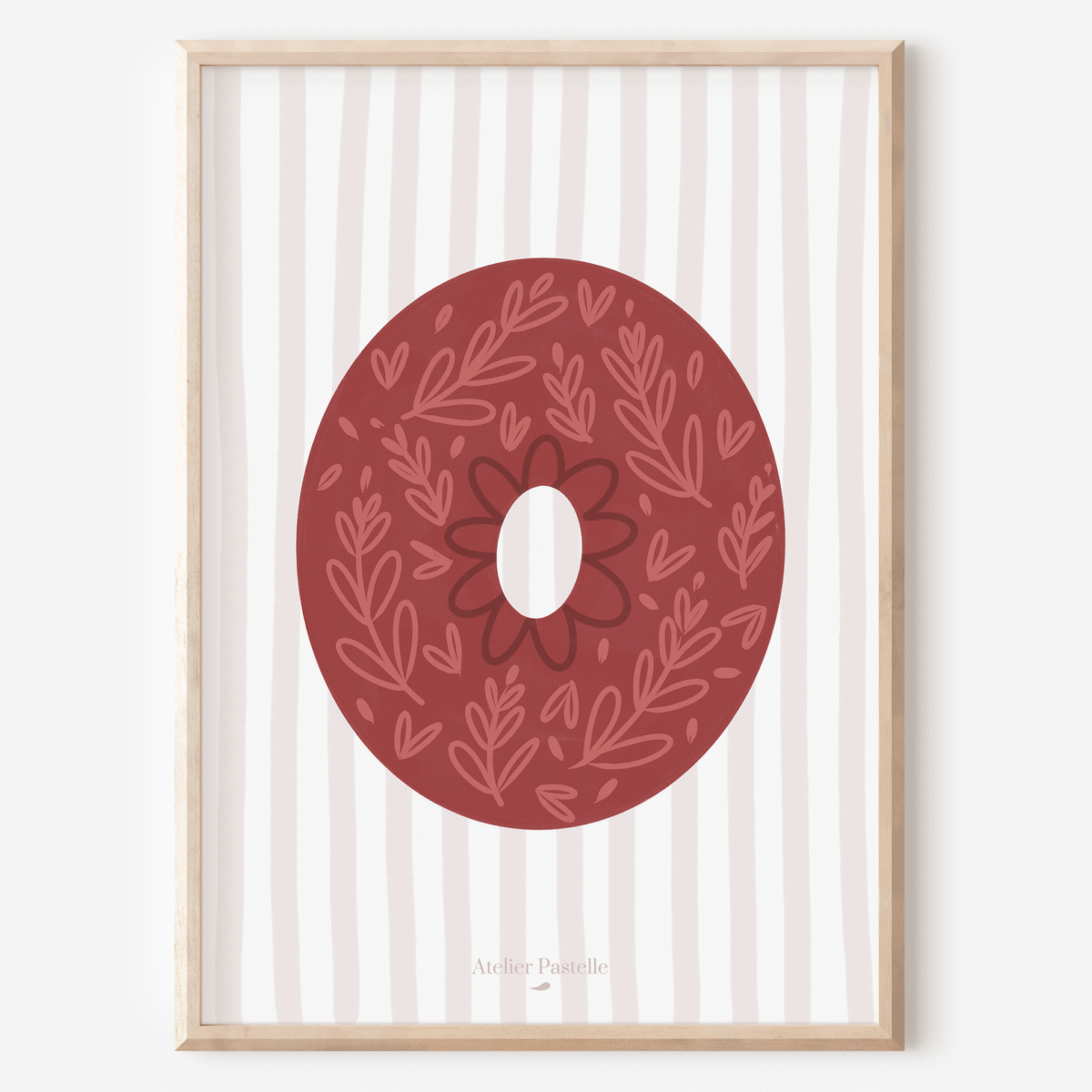 Affiche lettre O motif brindilles bordeaux - collection Les Petites Initiales
