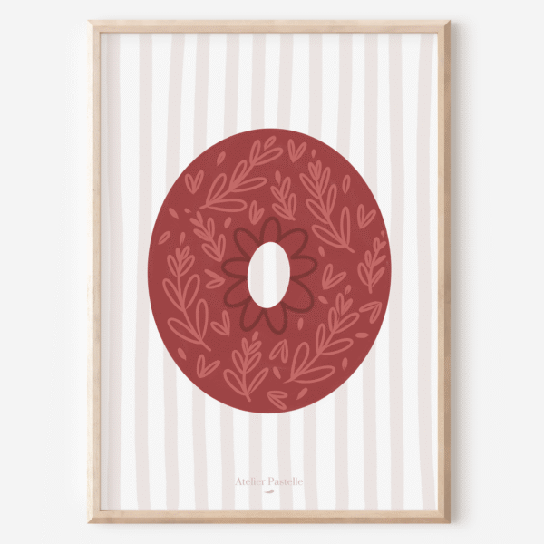 Affiche lettre O motif brindilles bordeaux - collection Les Petites Initiales
