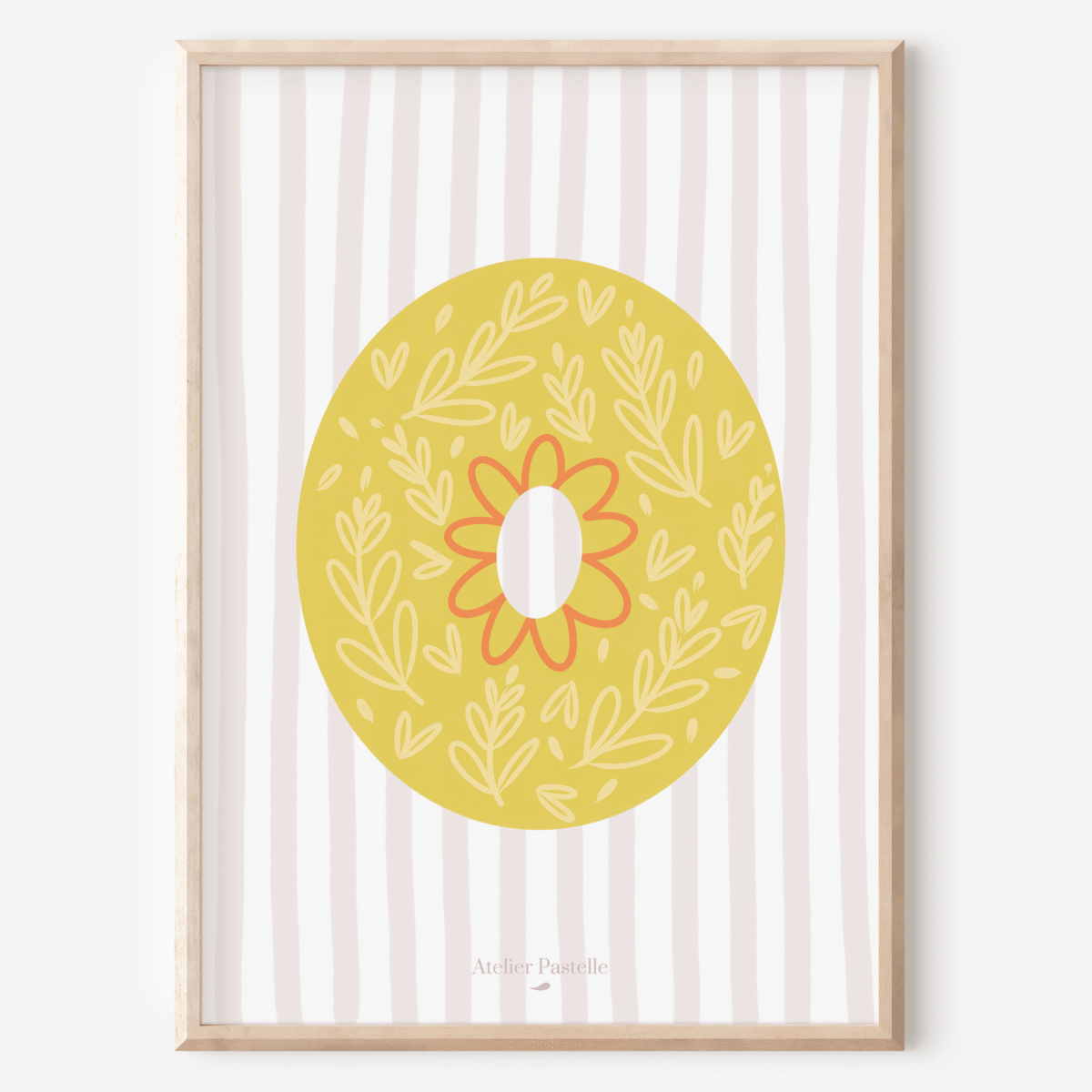 Affiche lettre O motif brindilles jaune - collection Les Petites Initiales