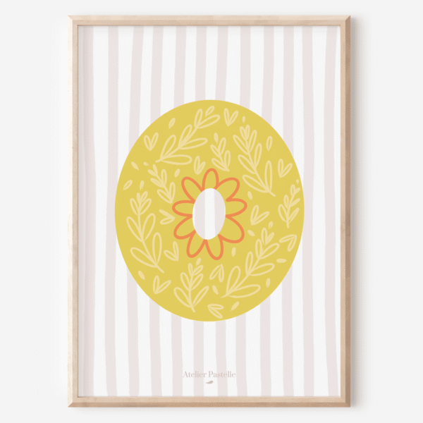Affiche lettre O motif brindilles jaune - collection Les Petites Initiales
