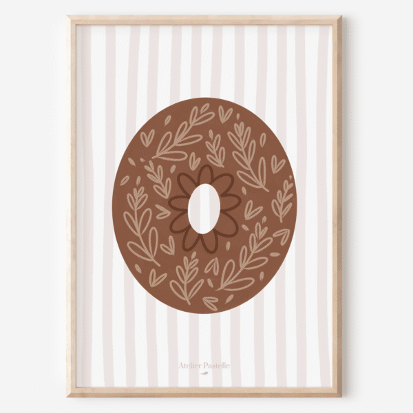 Affiche lettre O motif brindilles marron - collection Les Petites Initiales
