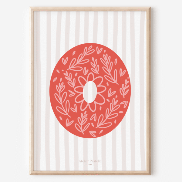 Affiche lettre O motif brindilles rouge - collection Les Petites Initiales