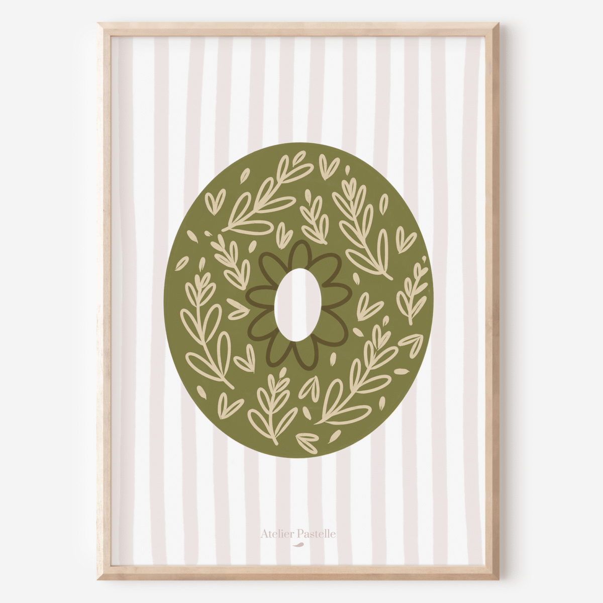 Affiche lettre O motif brindilles vert - collection Les Petites Initiales