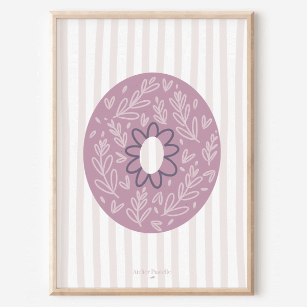 Affiche lettre O motif brindilles violet - collection Les Petites Initiales