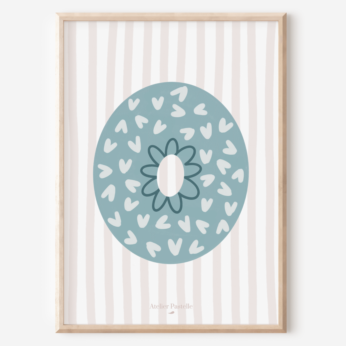 Affiche lettre O motif coeurs bleu clair - collection Les Petites Initiales