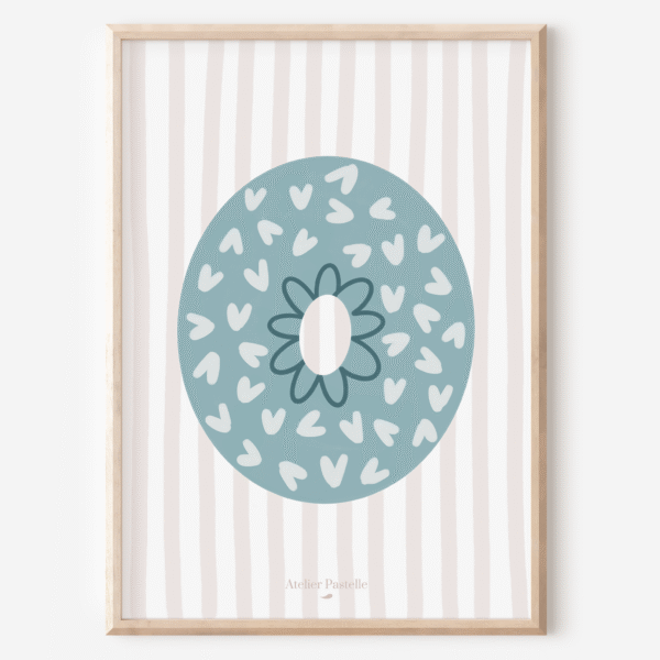 Affiche lettre O motif coeurs bleu clair - collection Les Petites Initiales