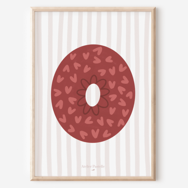 Affiche lettre O motif coeurs bordeaux - collection Les Petites Initiales