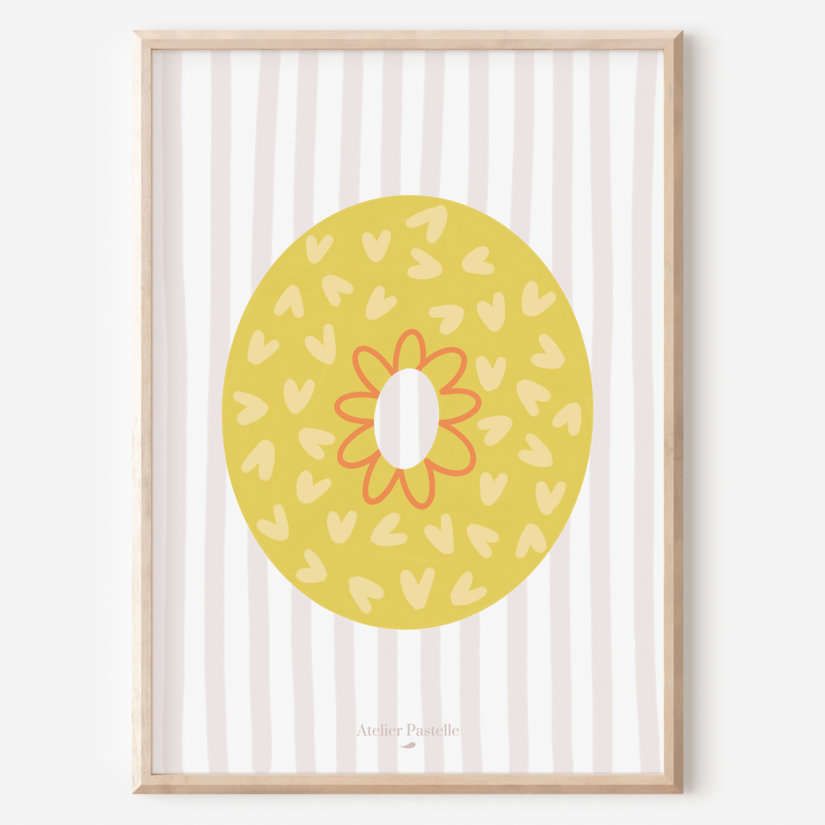 Affiche lettre O motif coeurs jaune - collection Les Petites Initiales