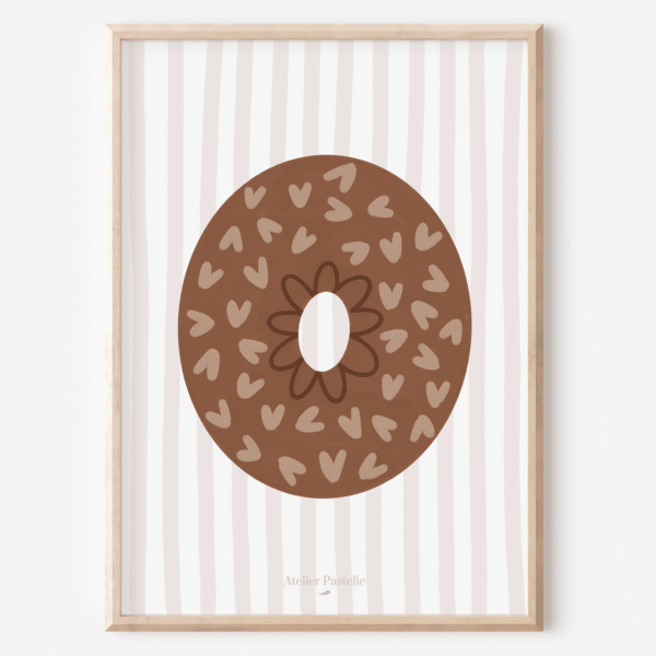 Affiche lettre O motif coeurs marron - collection Les Petites Initiales