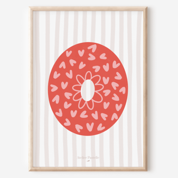 Affiche lettre O motif coeurs rouge - collection Les Petites Initiales