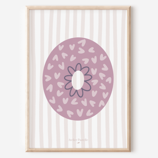 Affiche lettre O motif coeurs violet - collection Les Petites Initiales