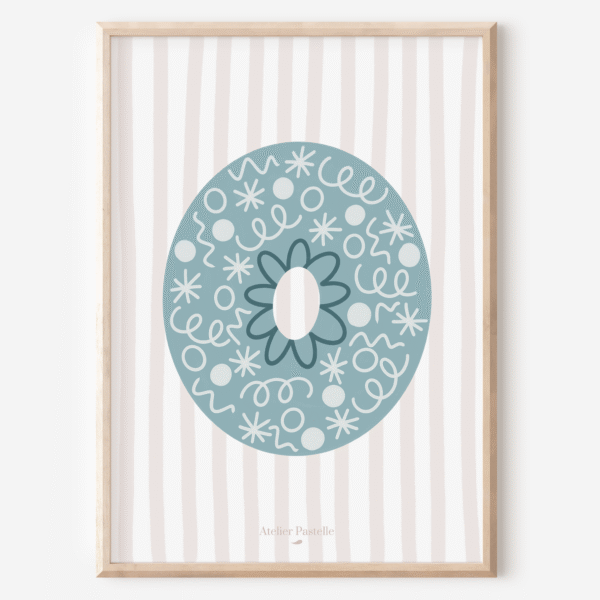 Affiche lettre O motif confettis bleu clair - collection Les Petites Initiales