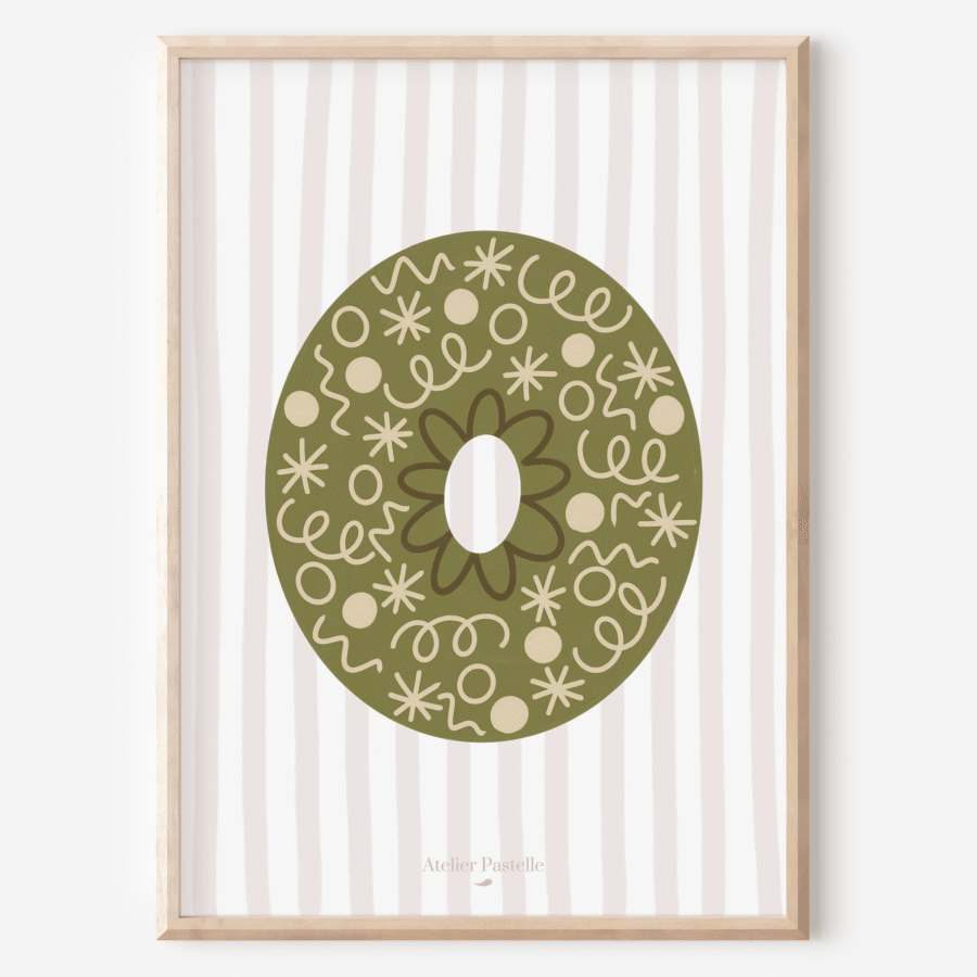 Affiche lettre O motif confettis vert - collection Les Petites Initiales
