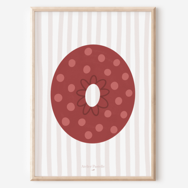 Affiche lettre O motif pois bordeaux - collection Les Petites Initiales