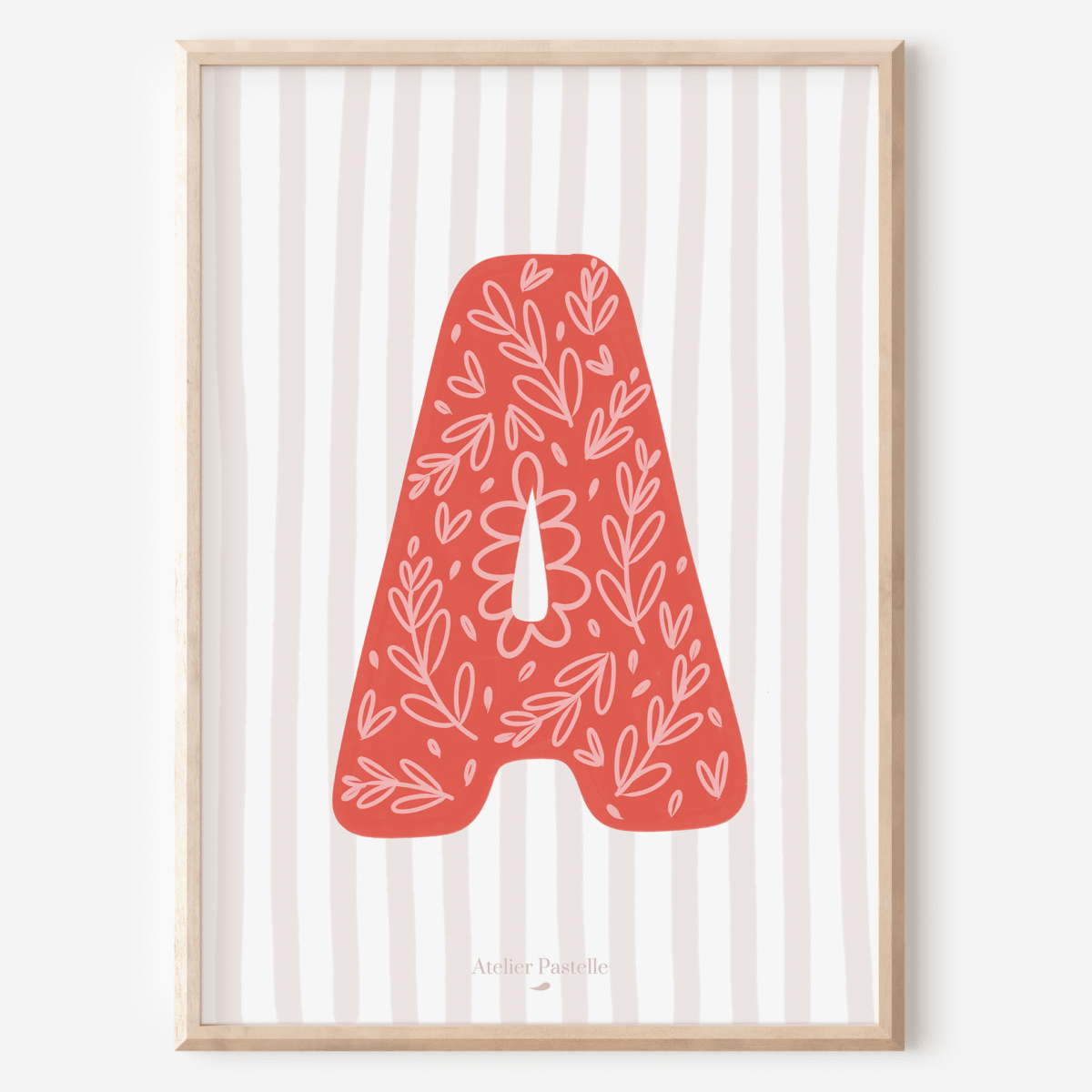 Affiche lettre A motif brindilles rouge - collection Les Petites Initiales