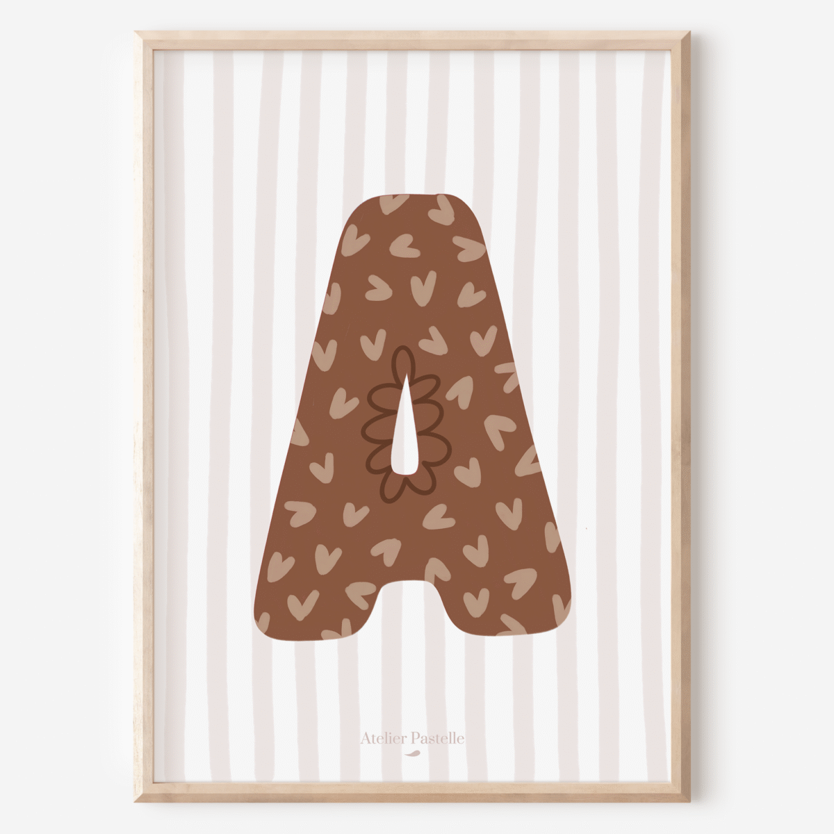 Affiche lettre A motif coeurs marron - collection Les Petites Initiales