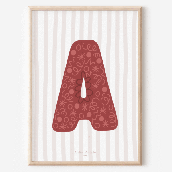 Affiche lettre A motif confettis bordeaux - collection Les Petites Initiales