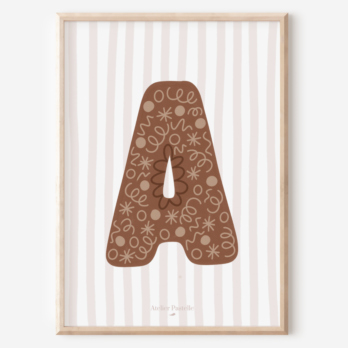 Affiche lettre A motif confettis marron - collection Les Petites Initiales