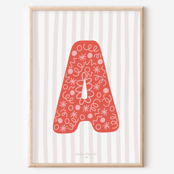 Affiche lettre A motif confettis rouge - collection Les Petites Initiales