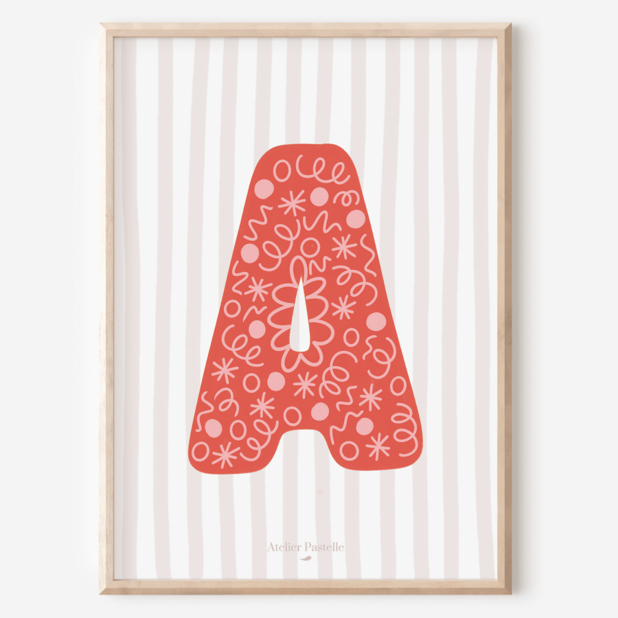 Affiche lettre A motif confettis rouge - collection Les Petites Initiales