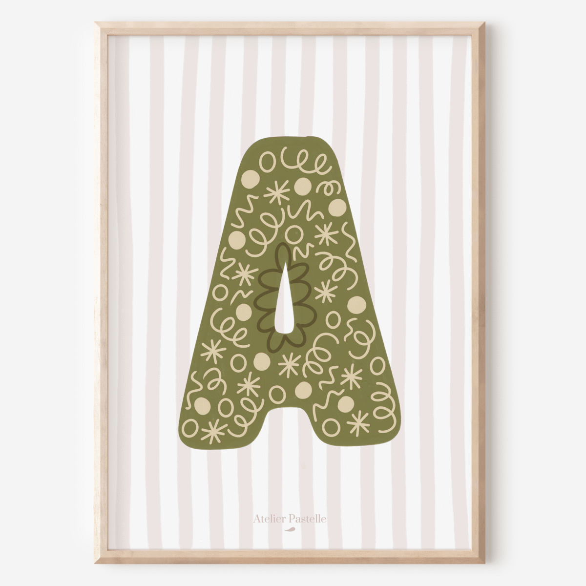 Affiche lettre A motif confettis vert - collection Les Petites Initiales